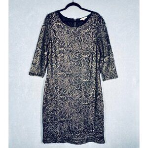 Gibson Latimer Dress Womens 14 Gold Floral Lace Midi Dark Romance